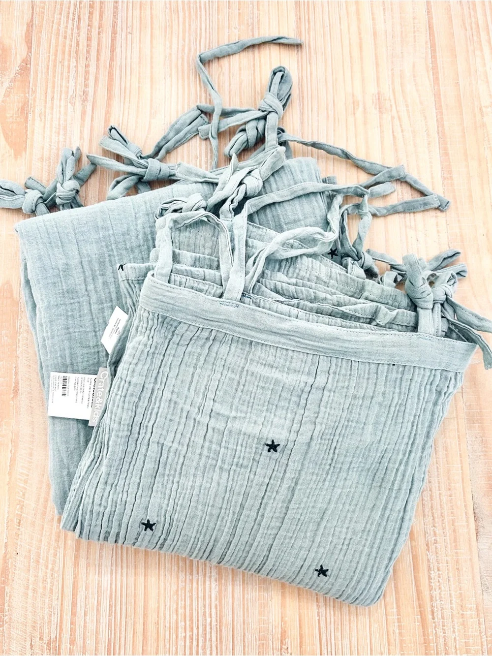 (2) NWOT Crate&Kids Aldrin Organic Cotton Star Sheer Curtain Panel - Blue
